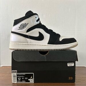 Nike Air Jordan 1 Mid Diamond Shorts Black and White Sneakers M12/W13.5